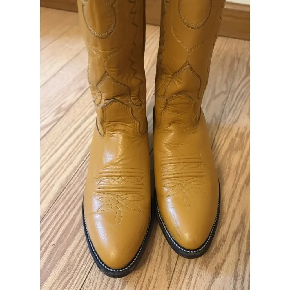 Vintage NOCONA Cowboy Boots Leather Mustard Yellow Men’s 7 D USA 3923/17